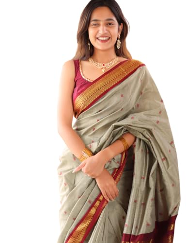 Image of South Cotton Gadwal Saree for Women | Celebrity Inspired Traditional Ethnic Wear | Chettinad & Kalyani Cotton Sarees | Soft Cotton Saree with Blouse Piece