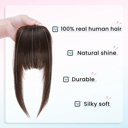 Hairro Clip In Bangs Human Hair French Bangs Flat Front Fringe Bang Hairpieces Side Bangs Clip On Bang With Temple Curtain Bangs Hair Clip Top Hairpiece For Women 14G #02 Dark Brown #TOP2