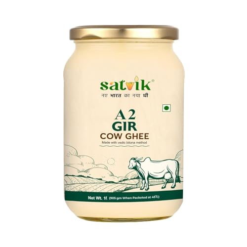 Image of SATVIK PURE GHEE A2 Gir Cow Ghee 1 Litre Churned From Vedic Bilona Method Bilona Ghee A2 Cow Desi Ghee 1 Litre,1.49 Kilograms