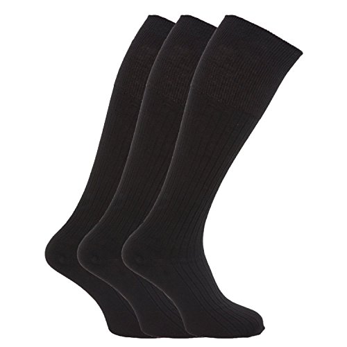 6 Pairs Mens Ribbed Long Hose 100% Cotton Soft Top Socks/UK 6-11 (Black)