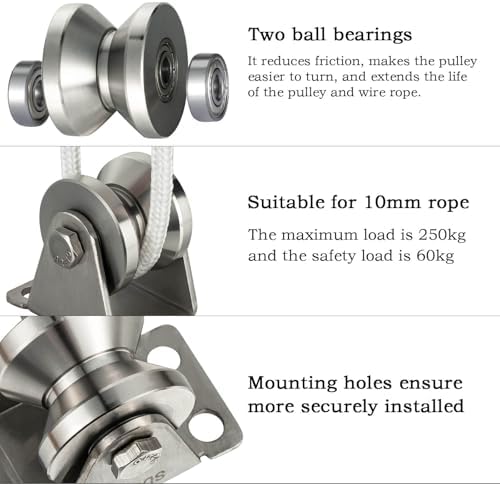 32mm 케이블 풀리 휠 벽 마운트, 내부 베어링, 도르래 시스템용 V 스타일 스테인리스 스틸 로프 풀리, 슬라이딩 게이트 1개 — 사진 4
