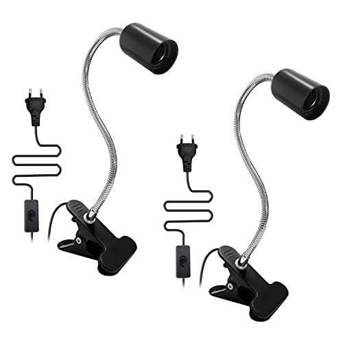 BWLEANSY Support de Lampe Clip E27 Base, Lot de 2 Clip Support de Lampe E27, Lampe de Bureau à Pince, Lampe à pince E27 avec interrupteur, Base de Support de Lampe à Col de Cygne pour Table Étagère Cover