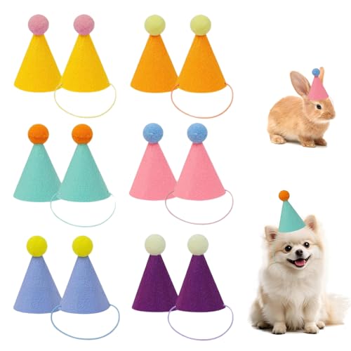 AKINSTER Lot de 12 mini chapeaux de fête pour animaux en peluche - Chapeaux d'anniversaire pour chats, chiens, lapins et divers accessoires pour animaux - Décoration de festival