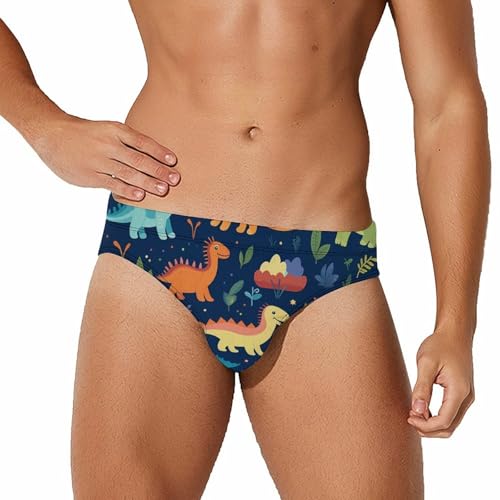 Cartoon Dinosaur Mens Swim Briefs Quick Dry Swim Trunk Bikini Underwear Swimsuit XL