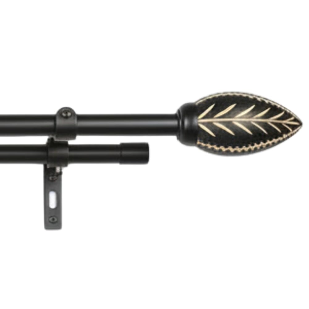 The Decor Mart 84"-144" Adjustable Double Curtain Rod For Door & Windows With Brackets Set Curtains Hanging Extendable Iron Metal Pipe Holder With Wooden Leafy Bud