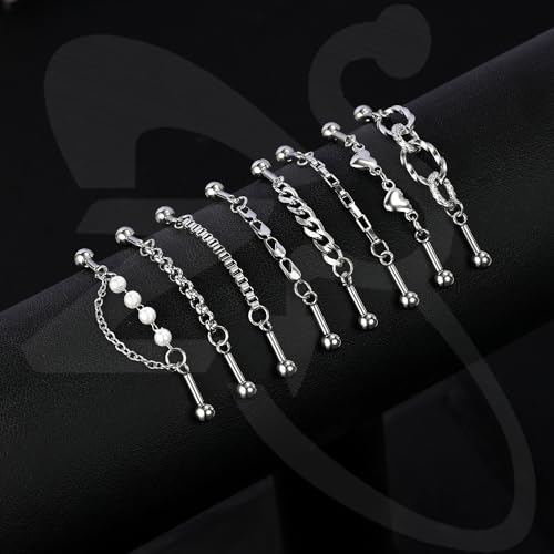 ZS 4Pcs 14G Chain Industrial Barbell Earring, 316L Surgical Steel Chain Cartilage Helix Stud Earrings, Industrial Bar Piercing Jewelry for Women Men