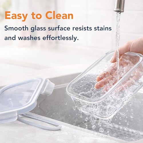 Image of Essentia Glass Lunch Box Borosilicate Container with Leakproof 4-Way Lock Lid, Removable Silicone Gasket, Microwave & Freeze Safe, Dishwasher Safe (1x370ml + 1x640ml)