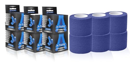 Image of A-Tape Breathable Self Adhesive Cohesive Bandage Wrap - Athletic Non-Woven for Sports, Medical Use, Injuries, Knee & Wrist Support - Suitable for Humans & Pets (Navy Blue, 5cm Pack Of 6)