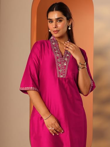 Image of Libas Yoke Design Silk Straight Kurta for Women Suit