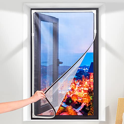 Qmety Adjustable DIY Magnetic Window Screen fit Max 55 x 27 inch for Any Smaller Size with Strong...