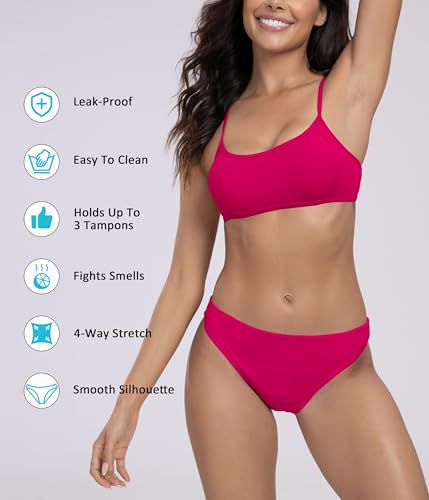 Image of Beautikini Period Spaghetti Straps Bikini Swimwear Bathing Suit for Women | Leakproof Bathing Suit,Removable Pads,Tie Back Spaghetti Straps,4-Layer Leak Proof Lining,Bikini Top and Low Waist Bottoms