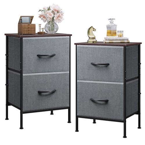 WLIVE Night Stand Set 2, Dresser and Nightstand Sets, Nightstands for Bedroom with 2 Fabric Drawer, End Tables Bedroom Furniture Set, Closet, College Dorm, Dark Grey, Size L