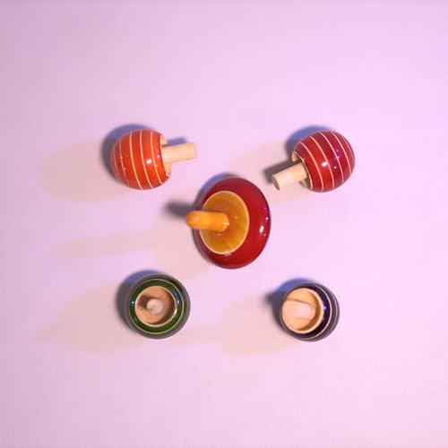 Image of Wooden Magic Finger Spinning Top Combo Pack of 2 nos (Buguri, Lattu) Multicolors - Non Toxic Desi Channapatna Hand Crafted, Indoor Toys,Bongaram, Traditional Toys for Kids.