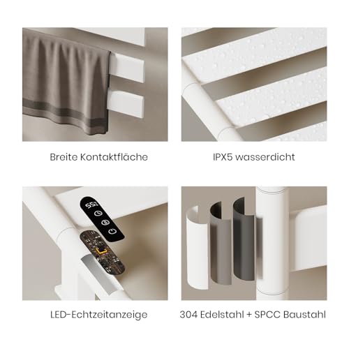 EMKE Handtuchheizkörper Elektrisch 120W, 180° Drehung Badheizkörper Elektrisch mit Lagerregal, Wifi Smart Elektrischer Handtuchtrockner, Handtuchwärmer Handtuchhalter Elektrisch Weiß