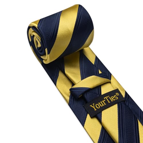 Image of YourTies Striped Ties for Men Classic Woven Silk Necktie with Handkerchief Cufflinks Set Formal Business Party Wedding