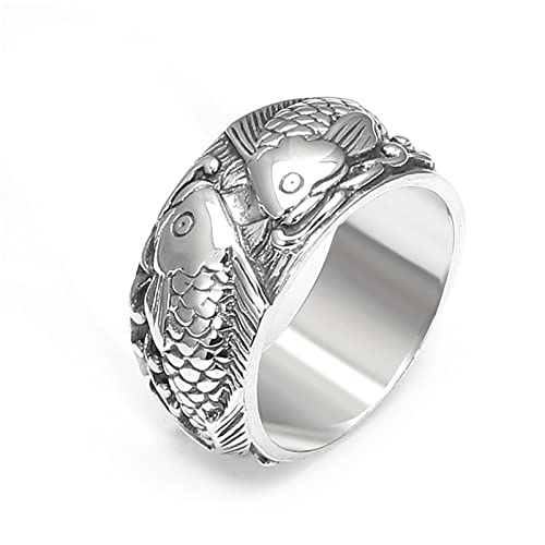 Bague Koi Argent S925 Hommes Cadeau Idéal Amulette Vintage Gothique de Chance