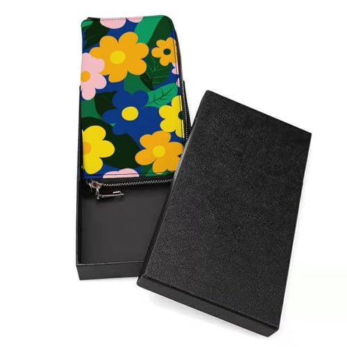 Yellow Orange Flowers Simple PU Leather Clutch Long Bifold Wallet, Coin Purse Credit Pass Case, Durable Card-Holder Money Storage for Women Men3