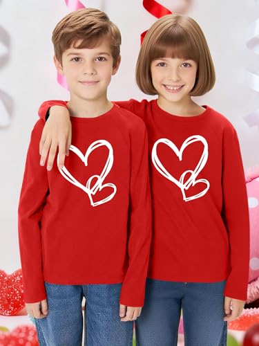 Image of Girls Valentine Shirts for Kids Valentines Heart Graphic Tshirts Casual Long Sleeve Shirts Love Heart Tee