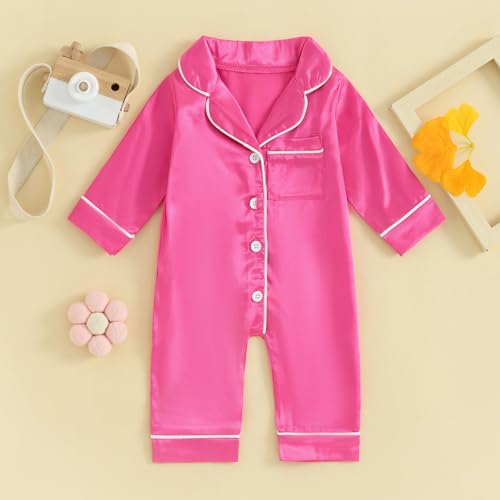 Multitrust Newborn Baby Girl Boy Silk Pajamas Long Sleeve Button Down Satin Infant Pjs One Piece Jumpsuit Loungewear2