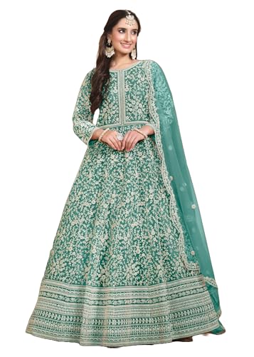 Robe longue brodée Anarkali 9368 en filet haute couture de cérémonie