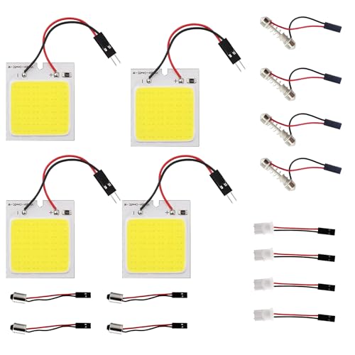 4 Stück Superweiße energiesparende 5050, 48-SMD-LED-Panel-Dome-Licht-Innenraum-Leseplatten-Licht-Dachdecken-Innenverkabelte Lampe und 4 Stück Girlandenadapter