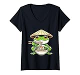 Photo Gallery donna rana mangiare ramen divertente estetica kawaii anime rana amanti maglietta con collo a v Photo Gallery donna rana mangiare ramen divertente estetica kawaii anime rana amanti maglietta con collo a v