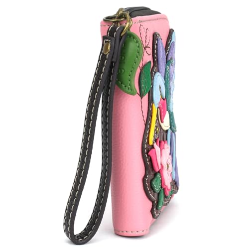 CHALA Zip Around Wallet, Wristlet, 8 Credit Card Slots, Sturdy Pu Leather - Hummingbird A - pink3