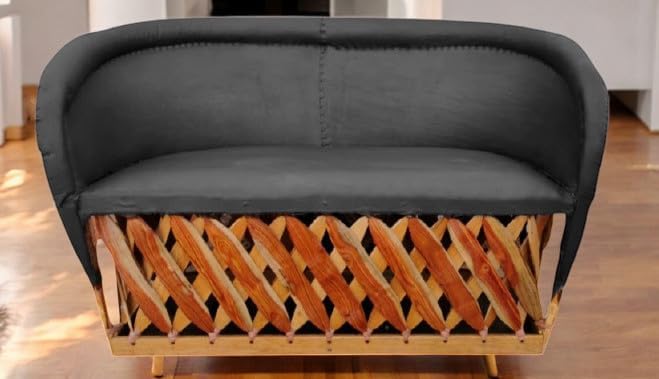 Love Seat Equipal Furniture Handmade by Equipales San Jose Black Color Mexican Traditional Style Ideal for Your Home, House, Garden, Office, Restaurant, Hotel, bar, Beach, Living Room, Bedroom