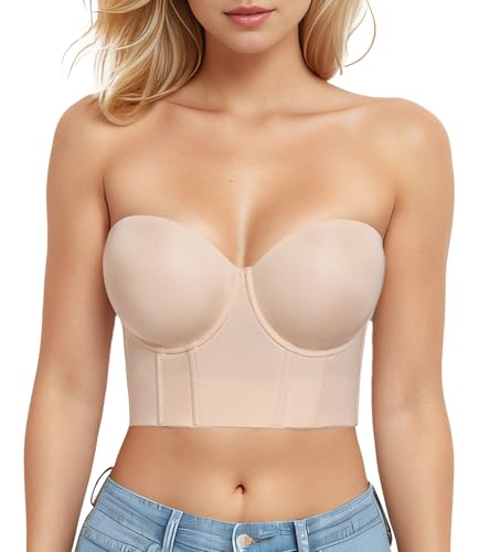 HACI Women Full Coverage Longline Strapless Bra Anti-Slip Support for Large Bust Corset
