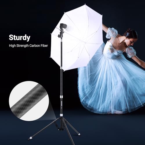 Image of NEEWER Carbon Fiber Tripod Stand w Reversible Legs, 35 inch-102 inch Portable Lightweight Photography Light Stand for Strobe Softbox Ring Light Action Cam DSLR Streaming Recording, 6.6lb /3kg Max Load, ST260C