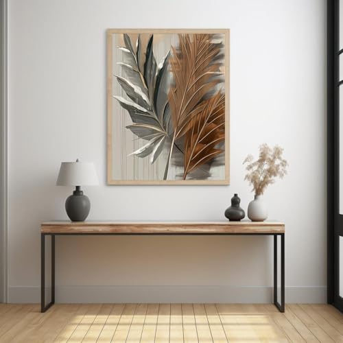 Art mural abstrait 80x110 cm tableau sur toile avec cadre gris et marron - 5