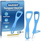 RAZOKO Tongue Cleaner with Safe Fold-Back Interdental Brush,100 Count BPA Free Disposable Tongue Scraper,Hygienic Scraper for Clean Tongue & Promote Fresh Breath (100 Count)