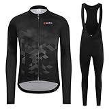 GCRFL Winter Cycling Jersey Sets Thermal Fleece Bike Jersey + Bib Pants, Long Sleeve Cycling Clothing Sets for Man (Black Grey, 2XL)