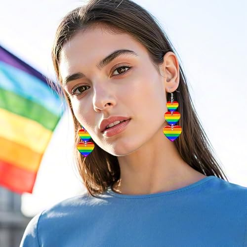 LGBTQ Rainbow Pride Earrings for Women Triple Love Heart Earrings Dangling Gay Lesbian Bisexual Transgender Jewelry Accessories for Pride Month2