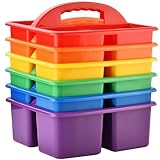 ALINK Plastic Classroom Caddy Organizer with Handle, 6-Pack 3 Compartments, Teacher Supply Storage Caddy for Classroom Organization, Table, Desk, Office, Craft Art for Kids - Assorted Colors