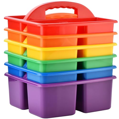 ALINK Plastic Classroom Caddy Organizer with Handle, 6-Pack 3 Compartments, Teacher Supply Storage Caddy for Classroom Organization, Table, Desk, Office, Craft Art for Kids - Assorted Colors