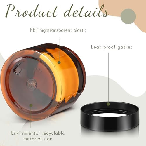 Image of Patelai 4 Pcs Plastic Jars Wide Mouth with Lids,2 Ounce,Amber | Travel Size for Creams Oils, Clear Round Storage Cosmetics Containers, Leak Proof Screw on Lids for Makeup Beauty DIY