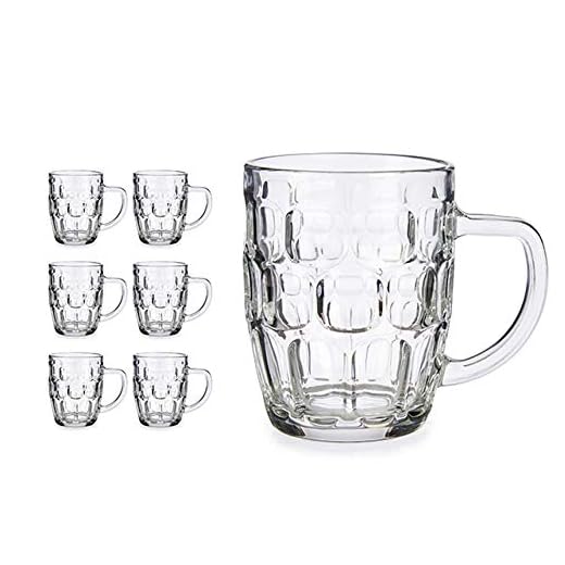 Set de 6 Jarras de Cerveza con asa, Jarra Cerveza Tradicional Reino Unido, Pinta Británica, Jarra de Cristal (520 ml)