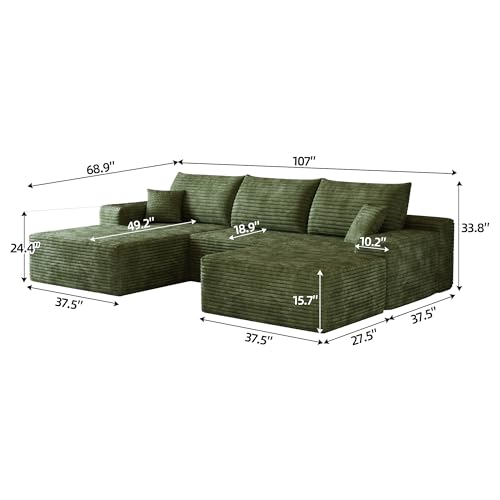 Image of 107 inch Cloud Sectional Sofa Boneless Couches with Chase