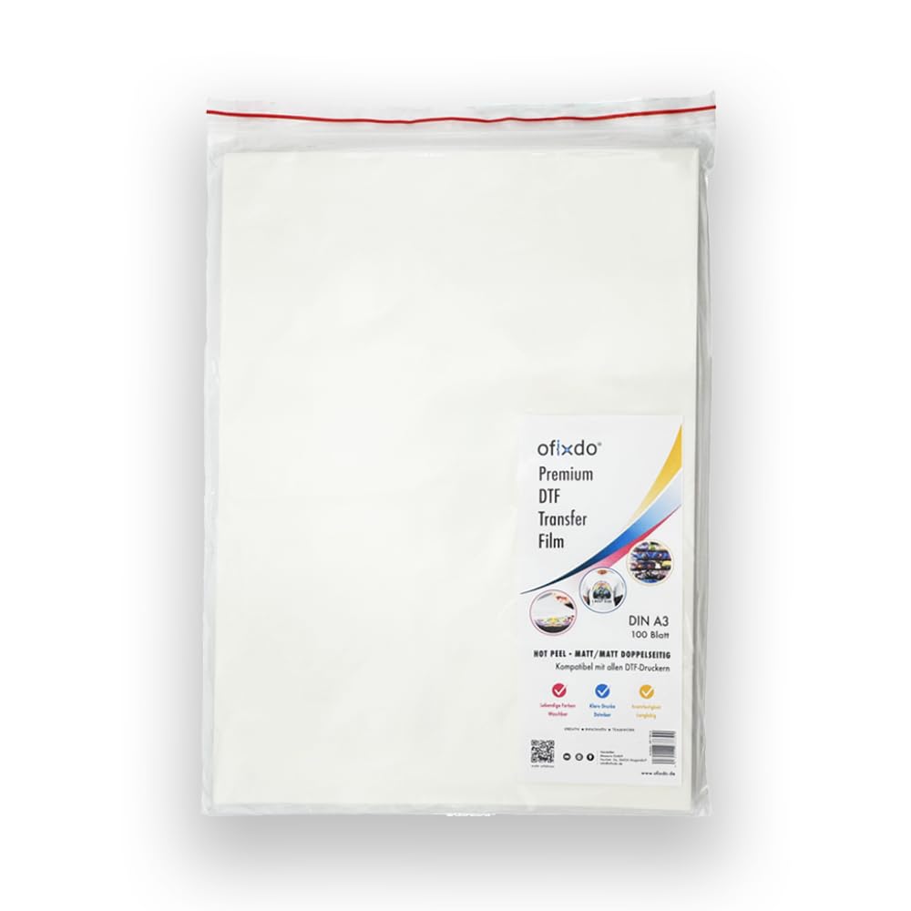 DTF Transferfolie DIN A3 100 Blatt Doppelseitig Matt/Matt Hot Peel