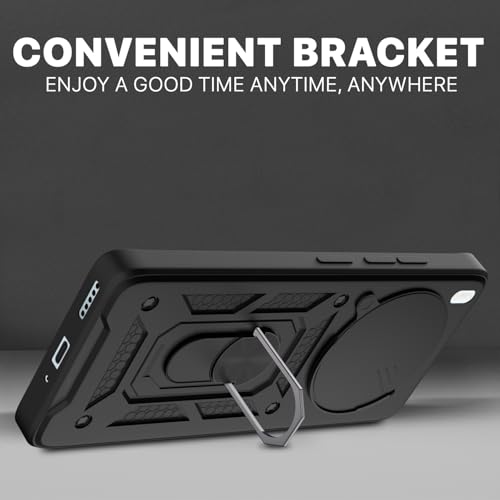 Image of Pikkme Back Cover for Vivo X300 5G | 360 Protection Case | Sliding Camera Shield Cover & Ring Holder Stand D10 Tough Armor Bumper Case (Black)