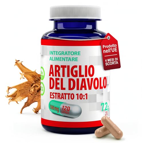 FORNITURA PER 4 MESI Artiglio Del Diavolo (Devils Claw) 10:1 Extract (5000mg Equivalent) 500mg 120 Vegan Capsules, Certificato di analisi di AGROLAB Germania, ad alta resistenza, senza riempitivi o altri additivi