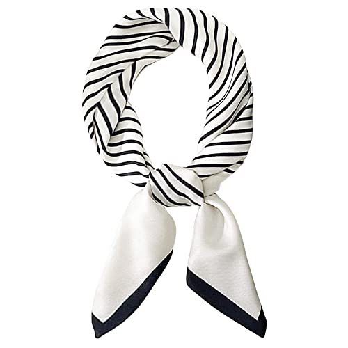 Femme Fille Foulard Carré en Mousseline de Soie Foulard pour Cheveux Accessoire pour Cheveux Ceinture Classique Élégante Foulards pour Femmes 70×70cm - Motif Rayé Blanc Cover