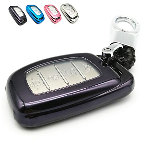 Black TPU Key Fob Cover Case Holder Skin Protector with Keychain for Hyundai 2019 2020 2021 Elantra Tucson Venue Ioniq 2018 Sonata 3 4 Buttons Keyless Entry Remote Control