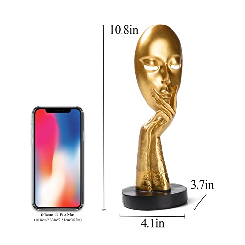 Brabud Resin Hand Holding Mask Statue Modern Simple Style Art Sculpture Living Room Bedroom, Office Desktop Porch Piano Desktop Decoration 10.8''(H) Gold Tqgjbs95 #TOP1