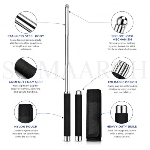 Image of stainless steel self defence stick Foldable Pointer Compact magical, Extendable Wand with Comfortable Grip & Hiking Stick, Extendable Wand with Non-Slip Grip