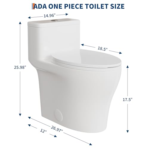 Image of One-Piece Toilets, Low Water Tank, ADA 17.5 inch Seat Height, Water-Saving Design, Compact Modern Bathroom Toilet