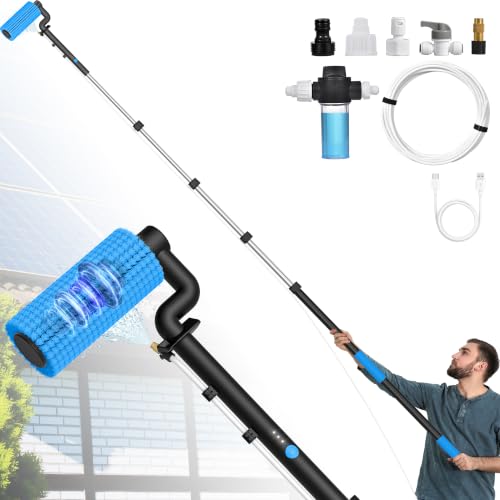 Image of Electric Solar Panel Cleaning Brush, 20.34Ft, Soap Dispenser&Water Fed Pole