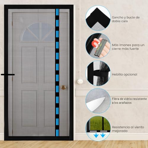 Mosquitera Magnética Puerta, Fillis 90x210cm Mosquitera de Fibra de Vidrio Puerta de Balcón Apertura Lateral Cortina Mosquitera Magnética Cortinas para Balcón Salón Dormitorio Puertas Patio — imagen 3