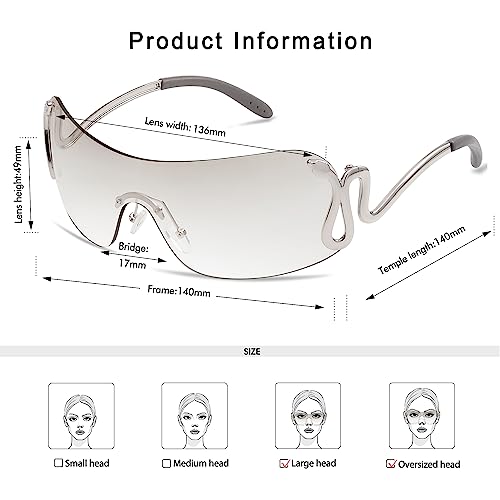 Rimless Y2k Sunglasses for Women Men Trendy Oversized Wrap Around Snake Shades AP3652